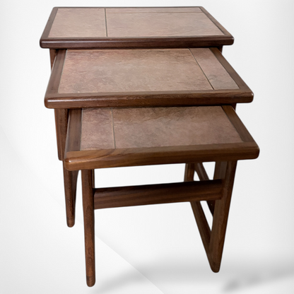 Mid Century Teak Tables – Nesting Side Tables with Ceramic Tile Tops | Scandinavian Vintage