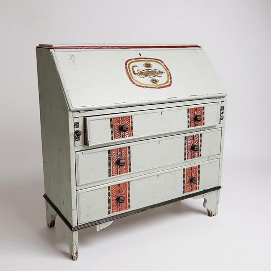 Vintage Handpainted Aboriginal Art Quirky Bureau Secretary Desk