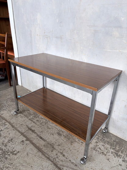 Mid Century Walnut & Chrome Drinks Trolley on Castors