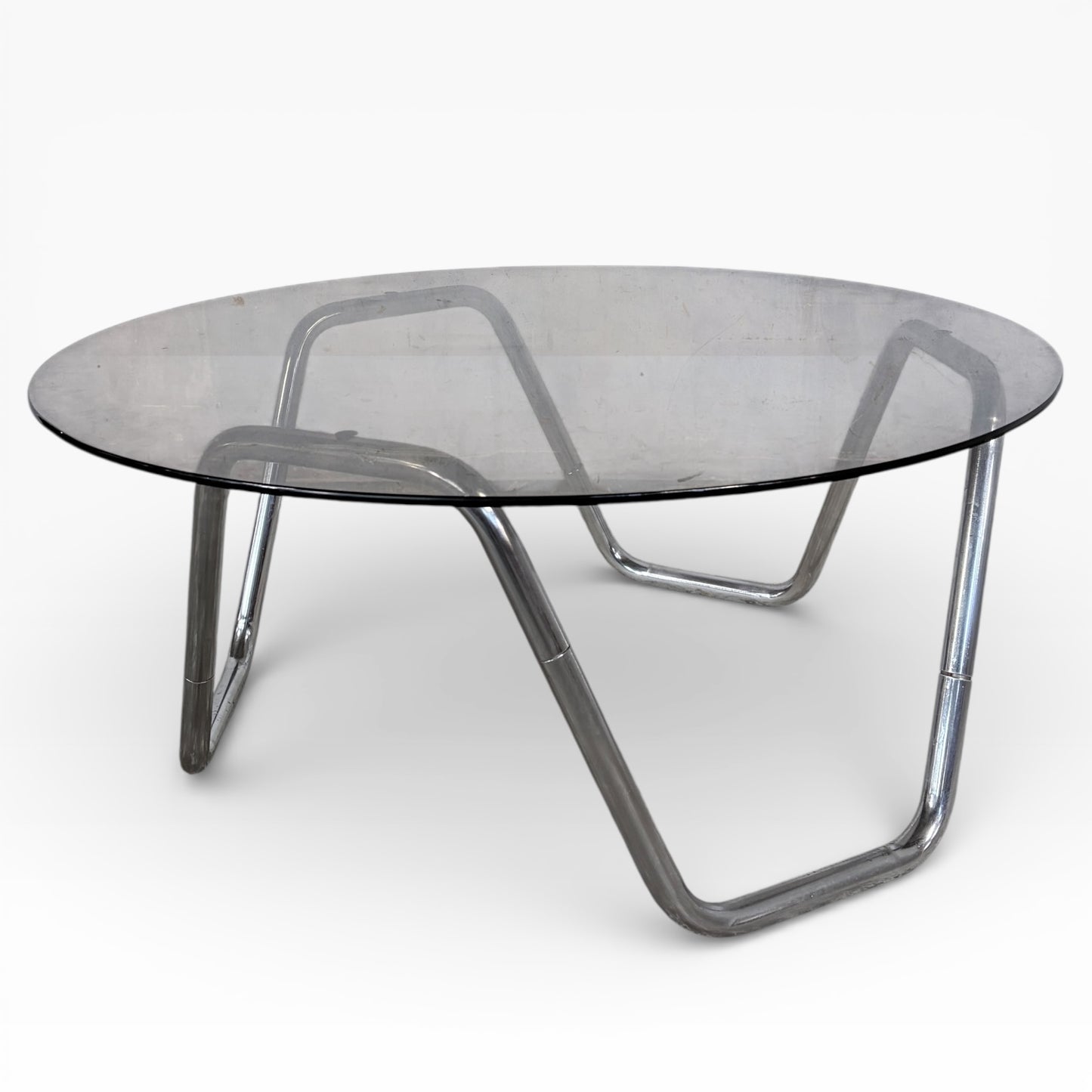 Vintage Italian Smoked Glass & Chrome Coffee Table