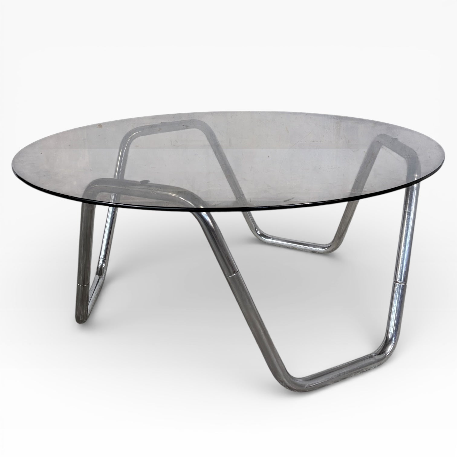 Vintage Italian Smoked Glass & Chrome Coffee Table