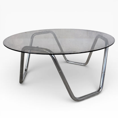 Vintage Italian Smoked Glass & Chrome Coffee Table