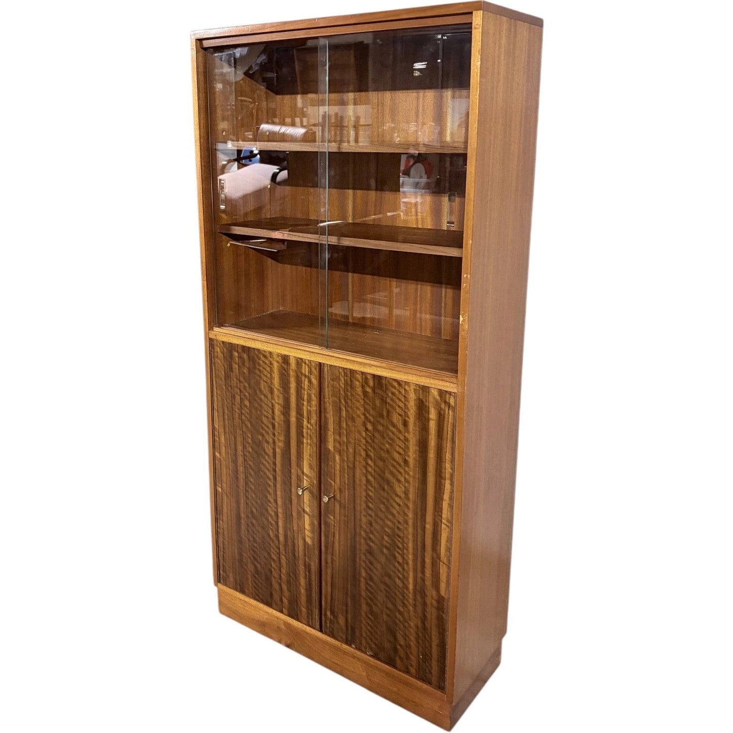 Morris of Glasgow Walnut & Teak Slim Bookcases — Matching Pair