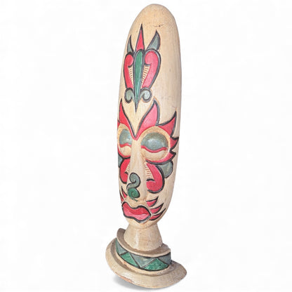 Folk Art Mask Sculpture – Hand-Carved Wooden Mid-20th Century Tribal Modernist Decor