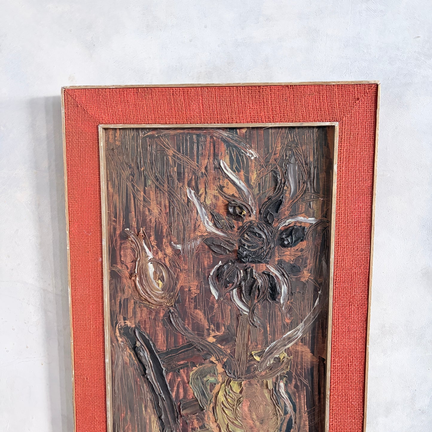 1966 Mid Century Brutalist Expressionist Oil Painting – Heavy Impasto Still Life – C. Bradshaw