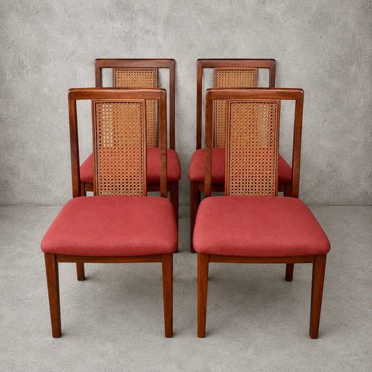 G Plan Afromosia Teak & Cane Dining Chairs – Set of Four