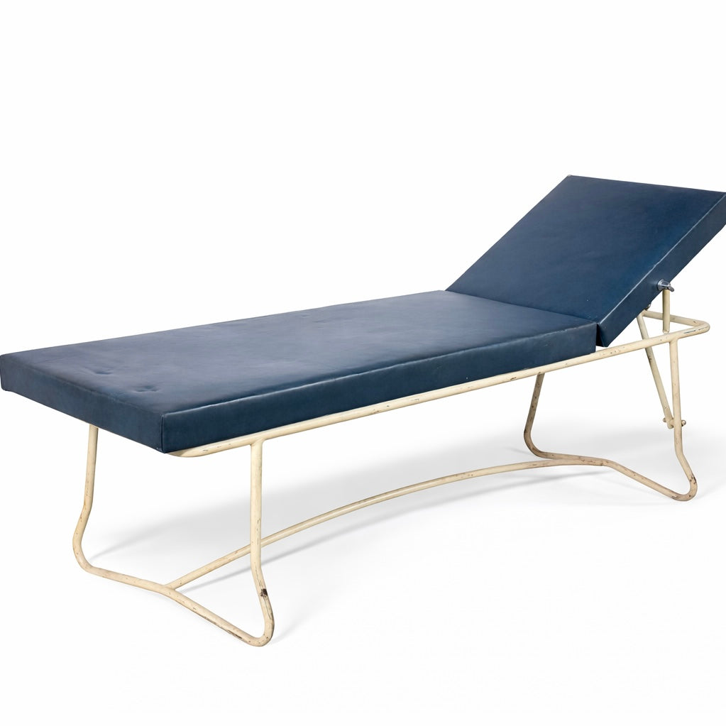 Mid-Century Modern Streamline Adjustable Chaise Lounge – Royal Blue Vinyl & Chrome