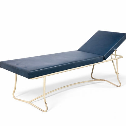 Mid-Century Modern Streamline Adjustable Chaise Lounge – Royal Blue Vinyl & Chrome