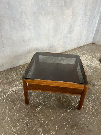 Myers Square Coffee Table | Mid Century Smoked Glass Top with Shelf
