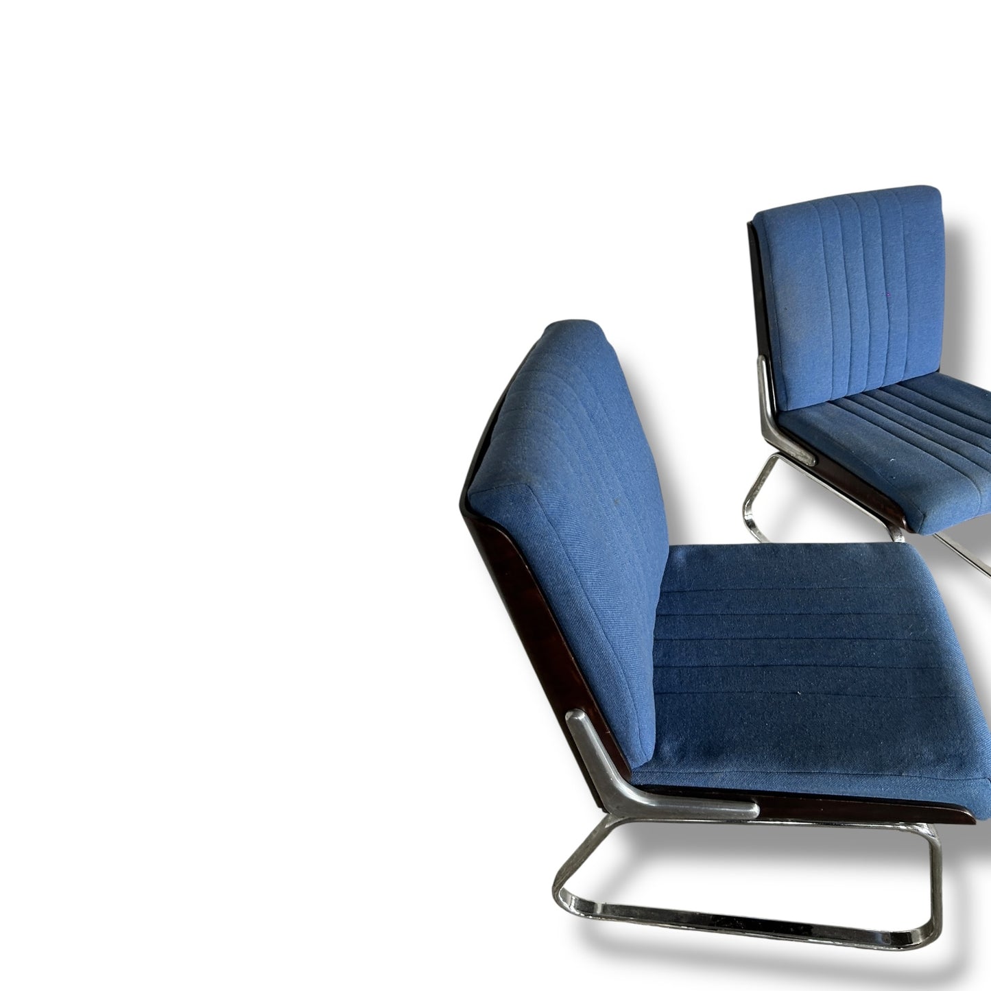 Vintage Gordon Russell Verco Chairs – Pair of Mid Century Modern Blue Chrome Dining Chairs, Retro 1970s Cantilever Seating