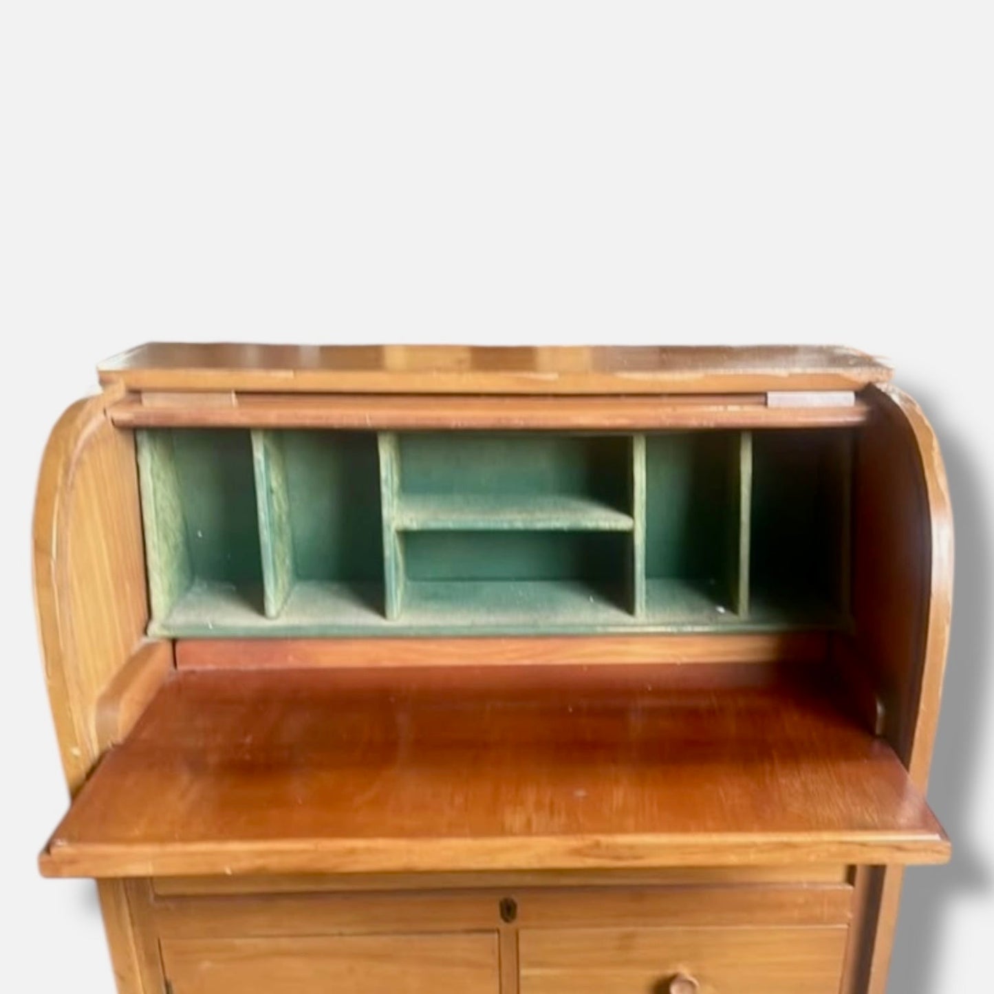 Vintage Oak Tambour Roll Top Bureau Desk