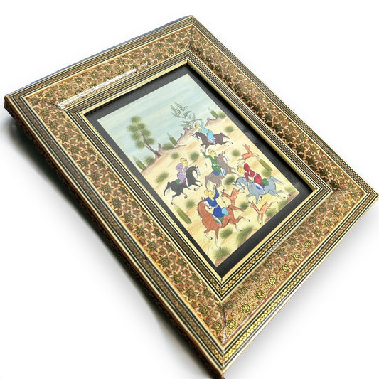 Vintage 1950s Persian Khatam Mosaic Watercolour Painting