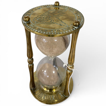 Vintage Brass Hourglass – Solid Father Time Timer with Zodiac & Roman Numerals