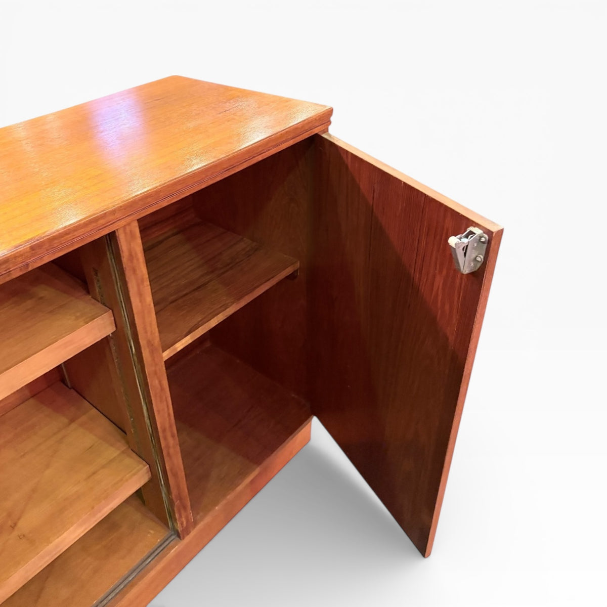 Mid Century Teak Sideboard – Vintage Storage Cabinet with Glazed Display