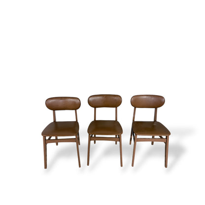 Set of Three Schreiber Dining Chairs – Mid Century Teak & Vinyl Chairs