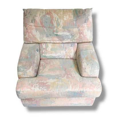 Vintage 1980s/1990s Abstract Pattern Armchair & Footstool – Retro Memphis Style Lounge Set