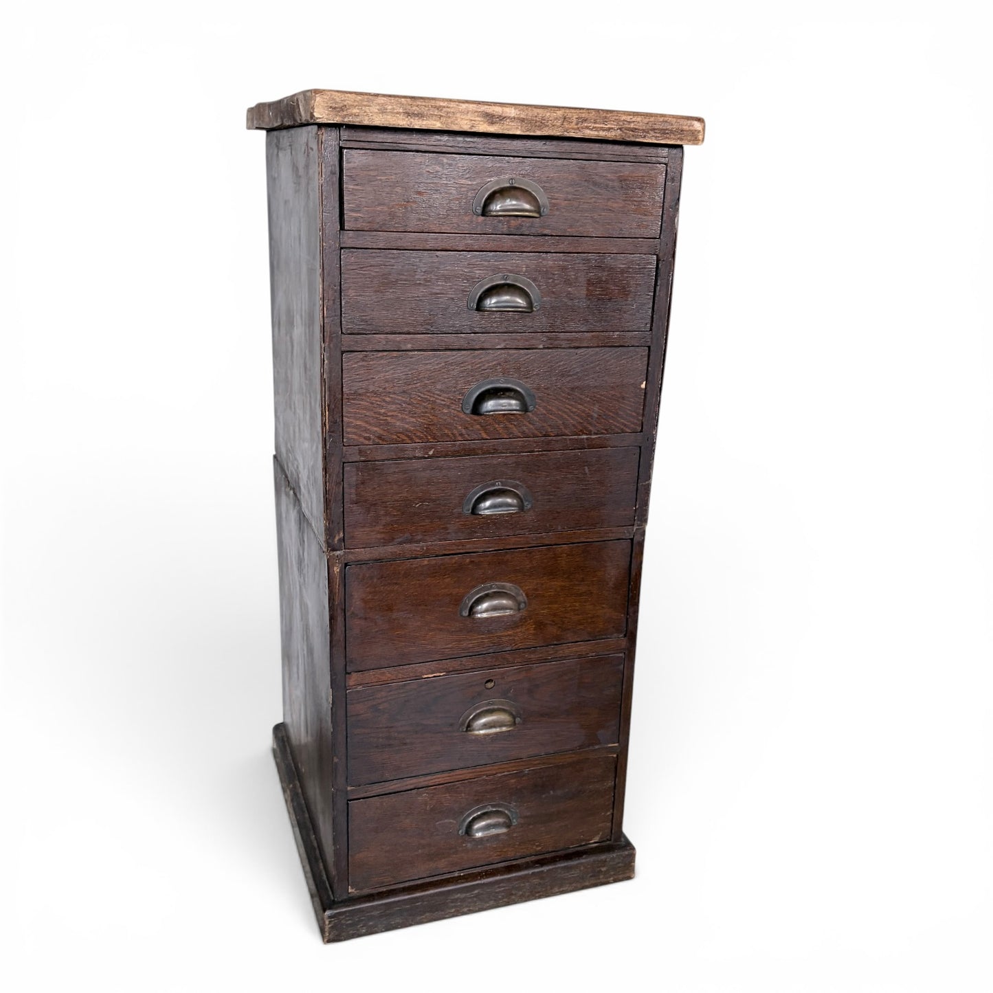 20th Century Banker’s Tiger Oak Tallboy Chest of Drawers