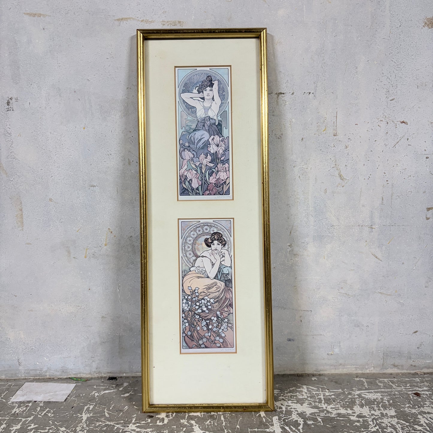 Alphonse Mucha “Topaz & Amethyst” Framed Prints – Art Nouveau Double Panel Wall Art
