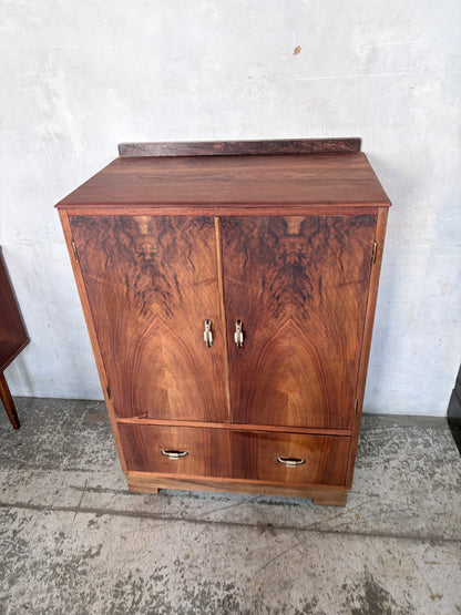 Art Deco Figured Walnut & Oak Cabinet / Cupboard