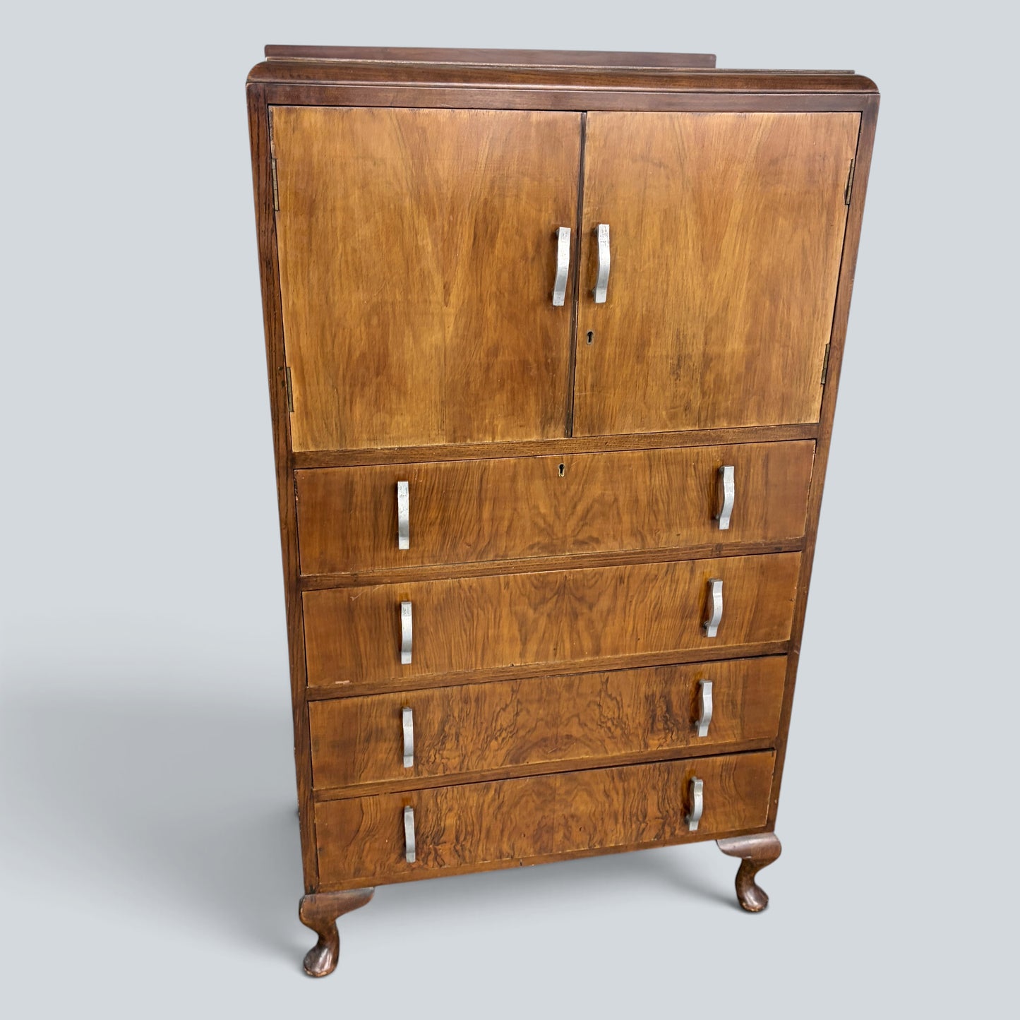 Art Deco Walnut Pantry Cabinet | Vintage Walnut Kitchen Larder Cupboard with Drawers