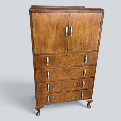 Art Deco Walnut Pantry Cabinet | Vintage Walnut Kitchen Larder Cupboard with Drawers