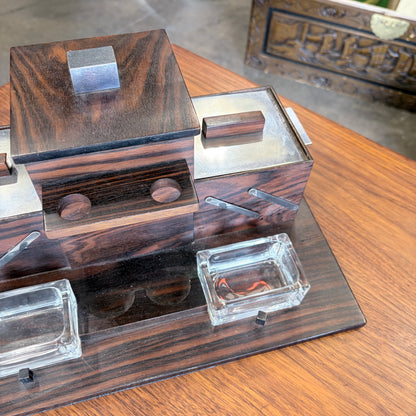 Art Deco Rosewood and Chrome Compact Desk Set