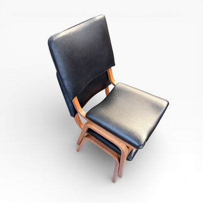 Vintage Stackable Dining Chairs – Mid Century Black Bentwood Upholstered Seating