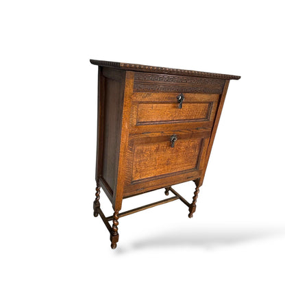 Antique Oak Two-Tier Cabinet with Turned Legs