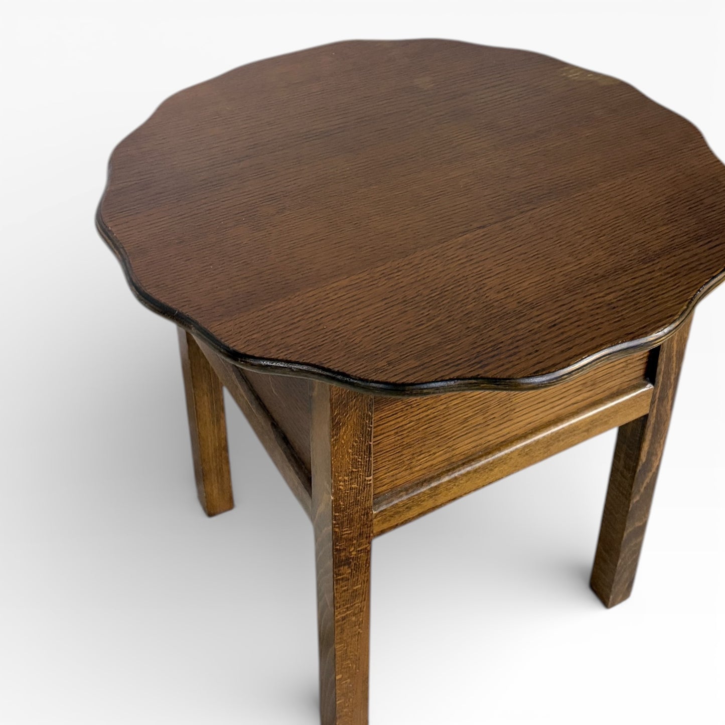 Oak Sewing Box - Vintage Arts And Crafts Utility Furniture With Scalloped Top