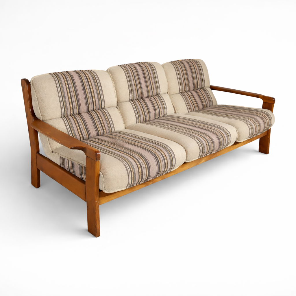 Mid-Century Danish Beech Three-Seater Sofa