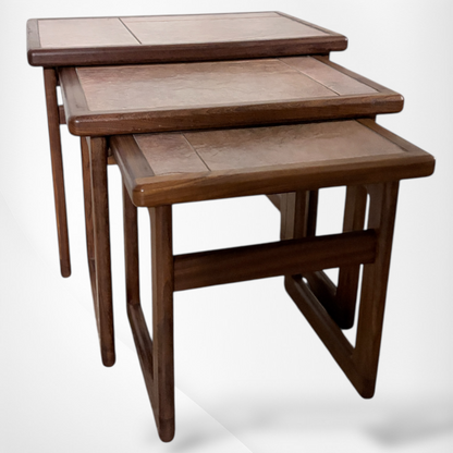 Mid Century Teak Tables – Nesting Side Tables with Ceramic Tile Tops | Scandinavian Vintage