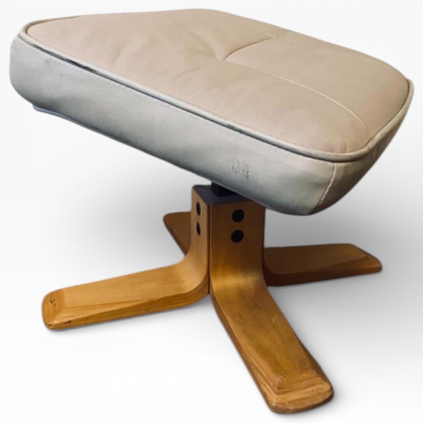 Scandinavian Swivel Lounge Chair – Mid-Century Armchair with Leather Footstool