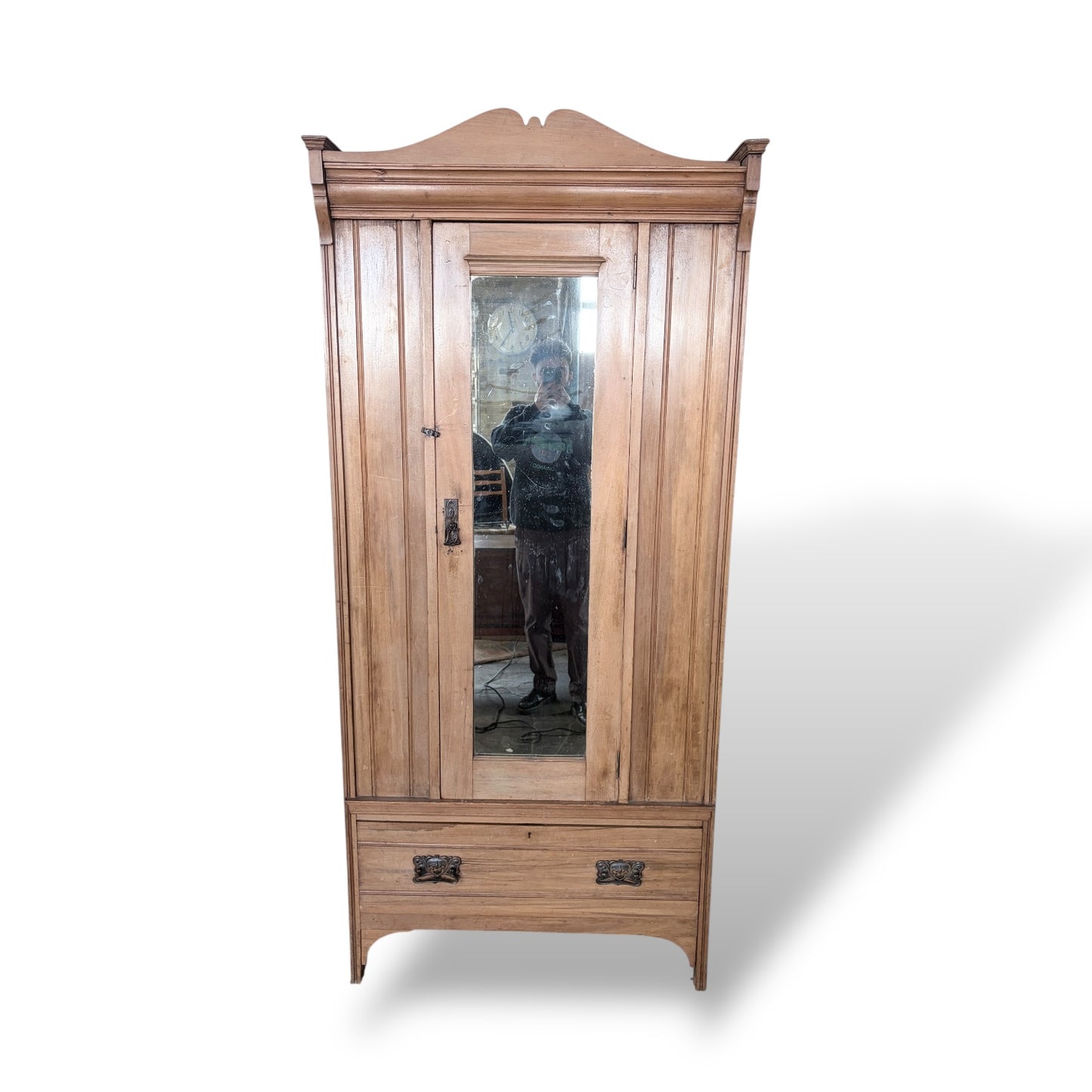 Antique Pine Single Door Wardrobe – Mirrored
