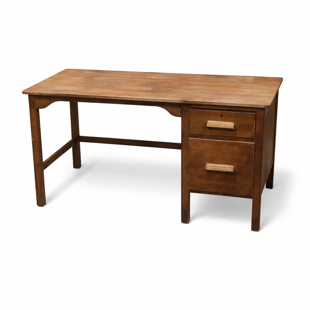 Vintage Oak School Desk – Solid Wood Writing Desk with Drawers