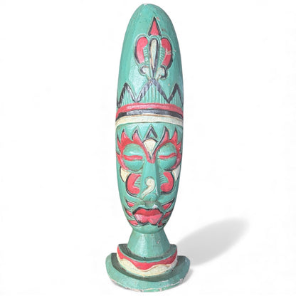 Hand-Carved Totem Sculpture – Vintage Wooden Head, Painted Folk Art Accent