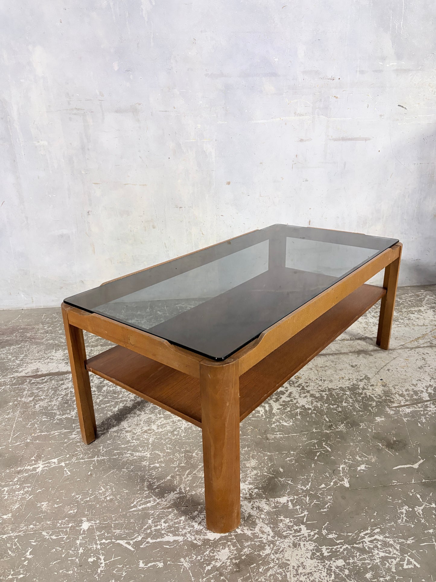 Mid Century Myers Teak & Smoked Glass Coffee Table