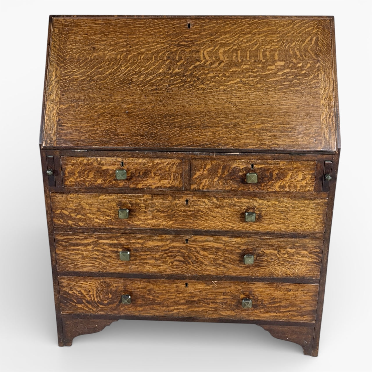 Arts & Crafts Bureau Desk – Quartersawn Oak Fall-Front Writing Surface With Drawers — view 2