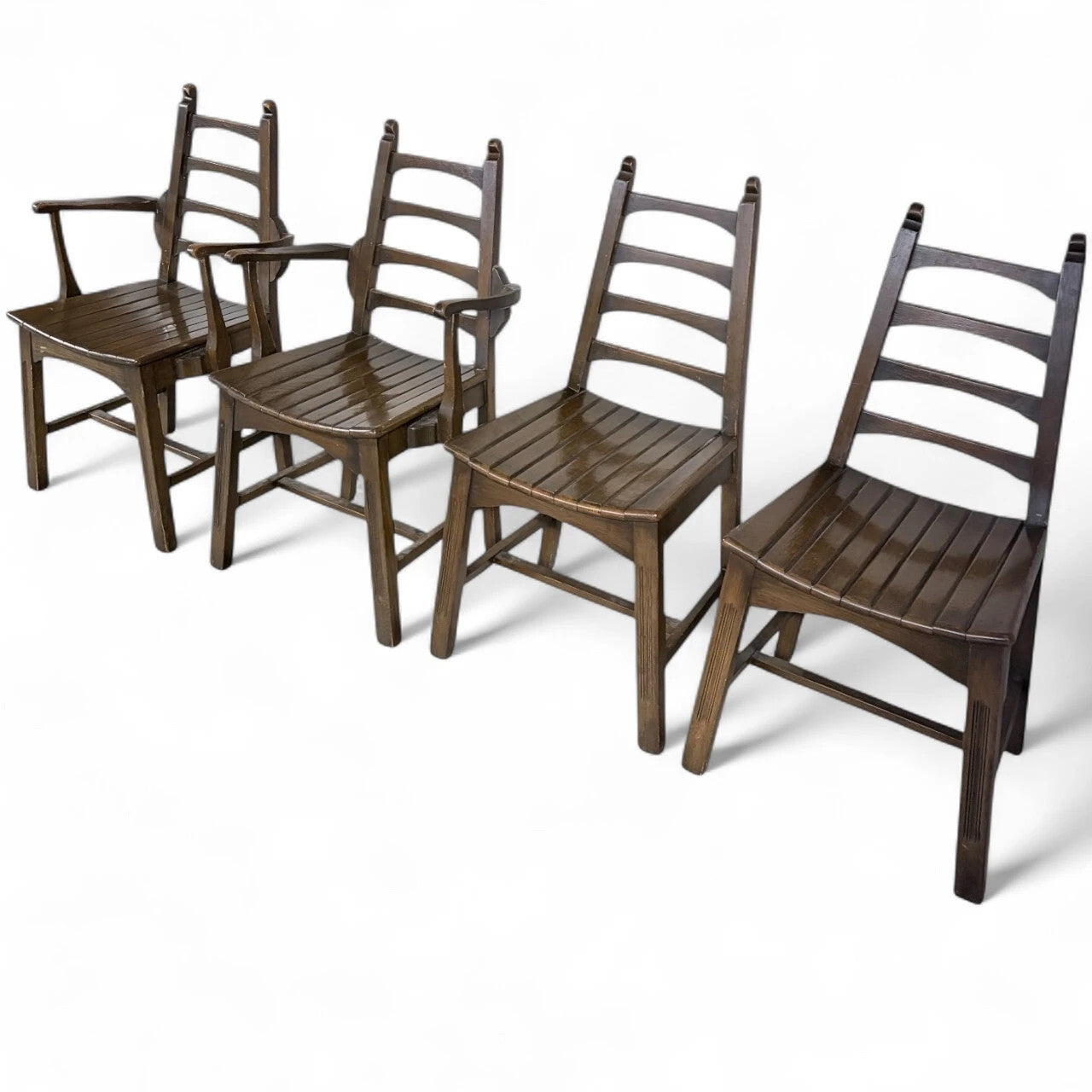 Morris of Glasgow Walnut Dining Table with Arts & Crafts Oak Chairs Dining Set