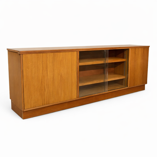 Mid Century Teak Sideboard – Vintage Storage Cabinet with Glazed Display