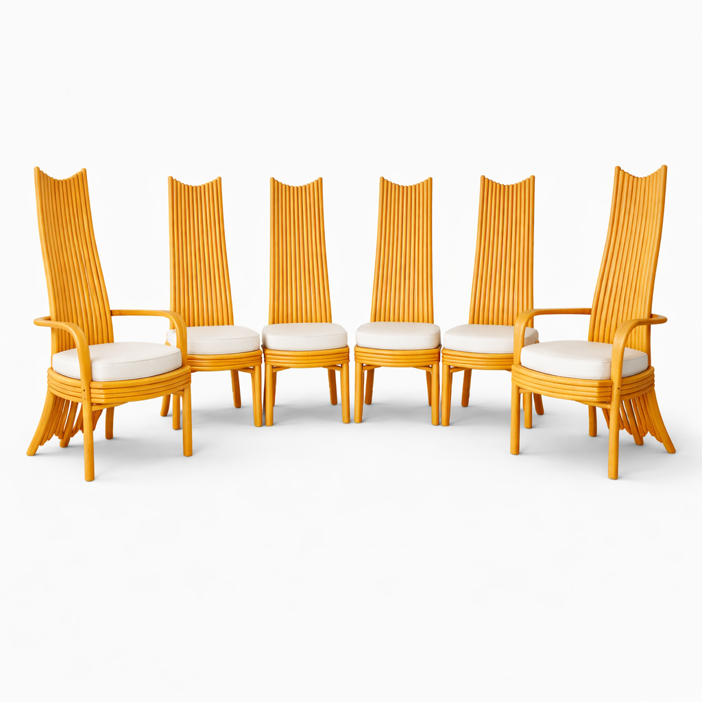 Set of 6 Modernist Tall Back Bamboo Dining Chairs by Arthur Edwards for McGuire