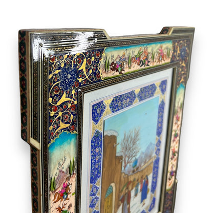 Vintage 1950s Persian Khatam Mosaic Watercolour Painting
