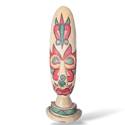 Folk Art Mask Sculpture – Hand-Carved Wooden Mid-20th Century Tribal Modernist Decor