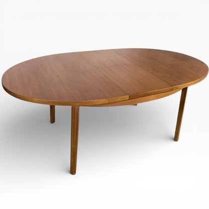 Mid Century Teak Table - Extending Oval Dining Table With Integrated Centre Leaf