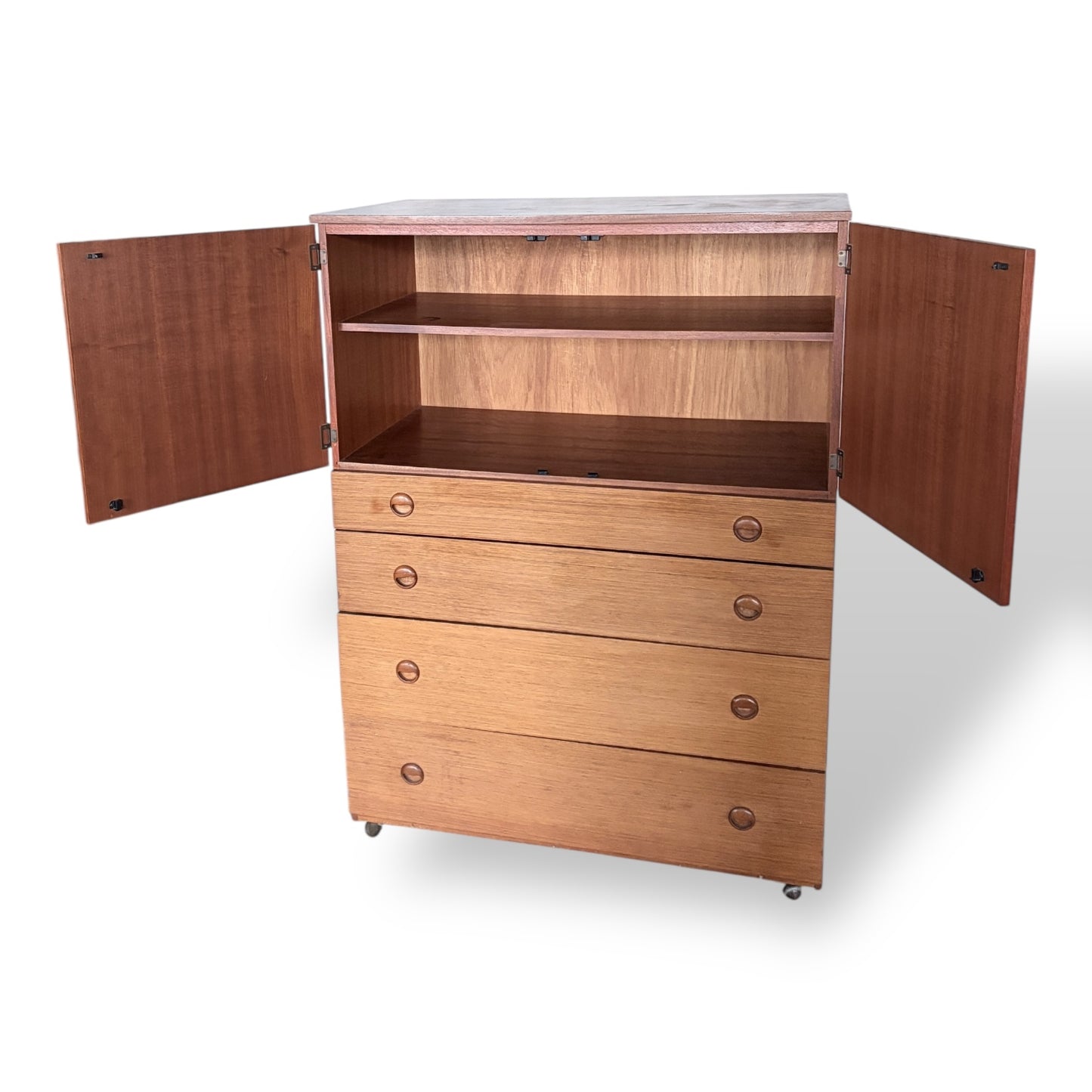 Schreiber Teak Tallboy Cabinet with Drawers – Mid Century