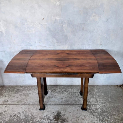 Art Deco Burr Walnut Draw Leaf Extending Dining Table