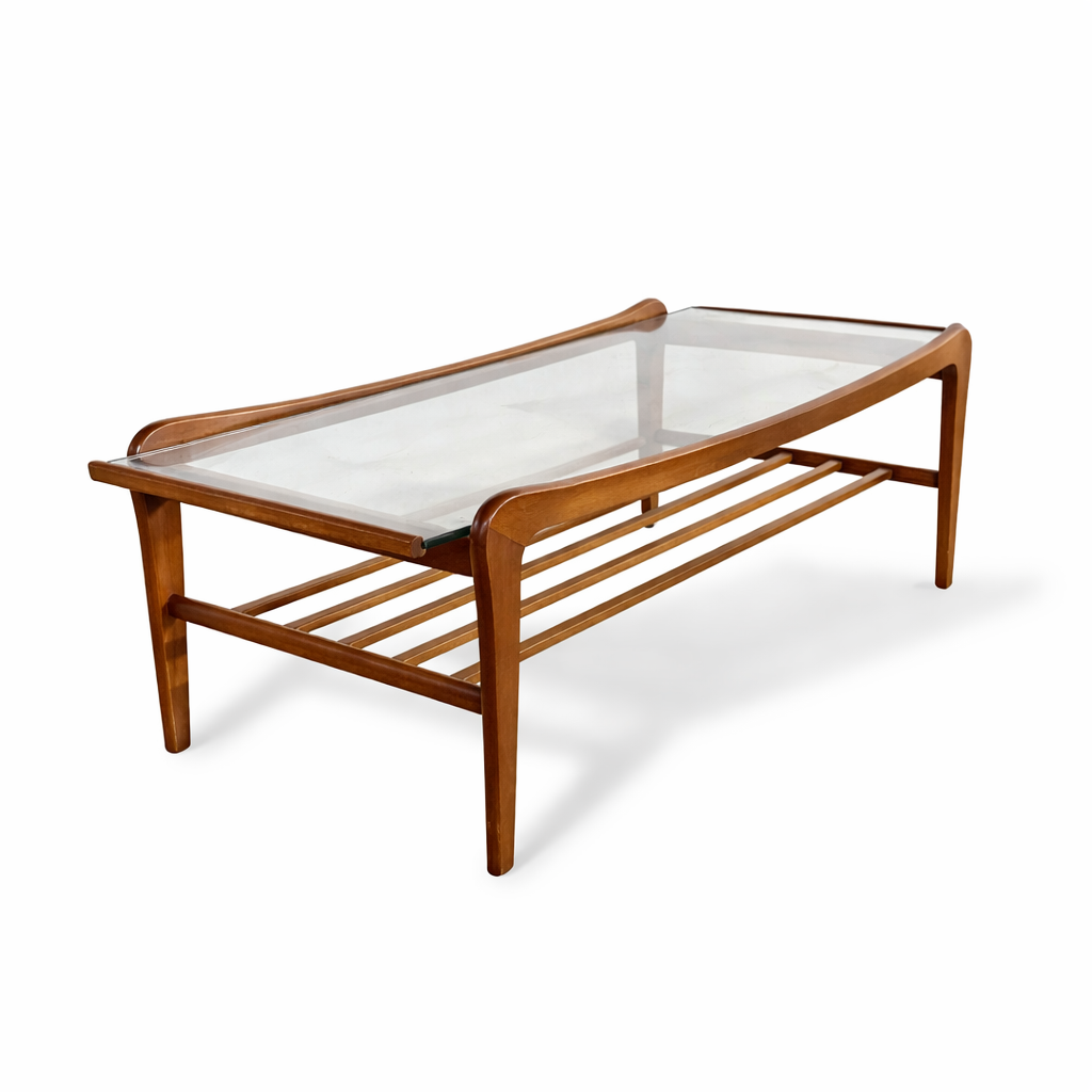 G Plan Glass and Teak Curved Coffee Table