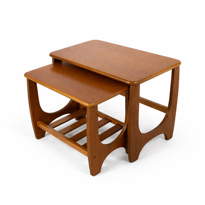 Mid Century Side Tables – Danish Nesting Two Piece Table Set with Curved Legs