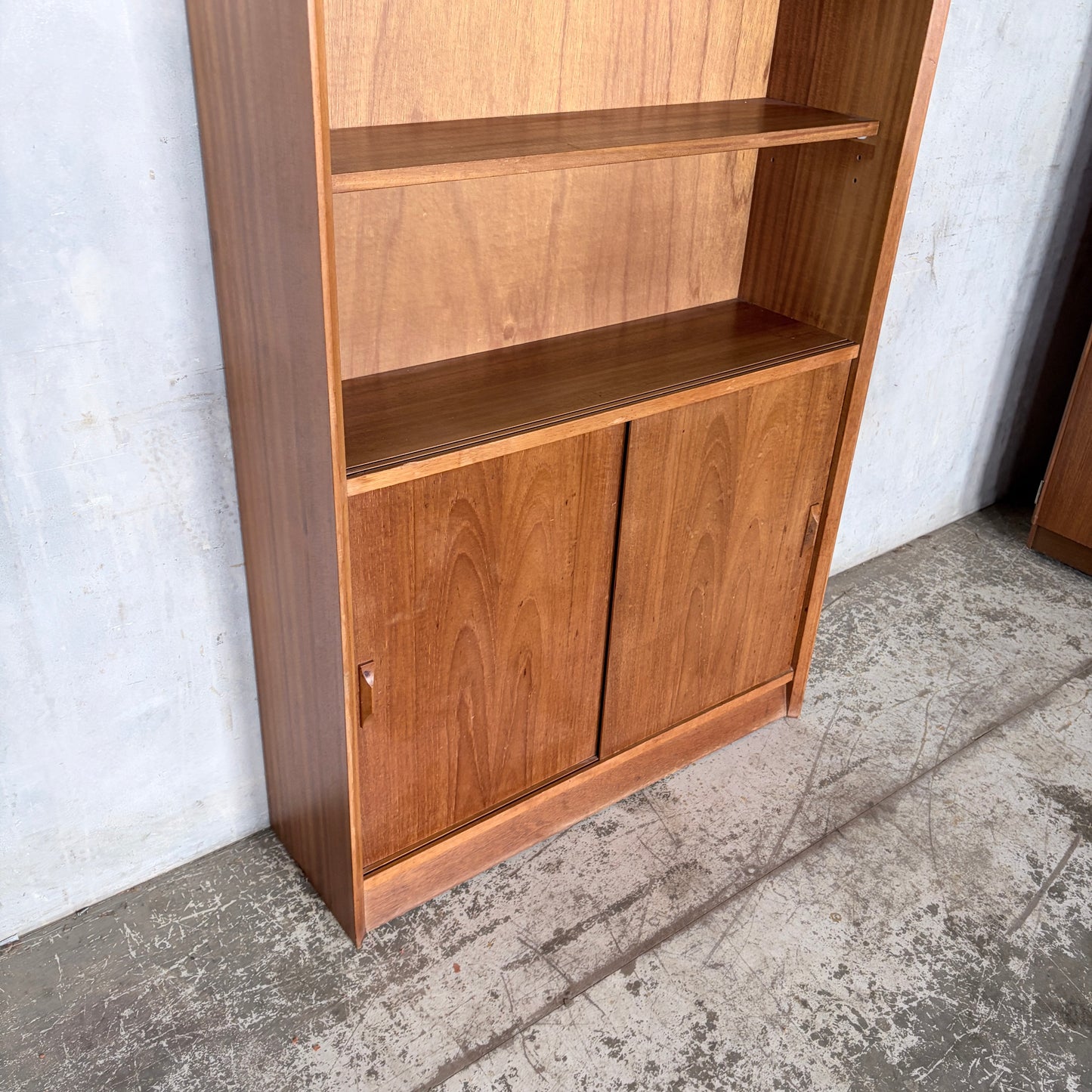 Mid Century Herbert Gibbs Teak Sliding Door Bookcase | Tall Vintage Teak Display