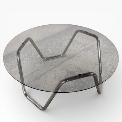 Vintage Italian Smoked Glass & Chrome Coffee Table — view 6