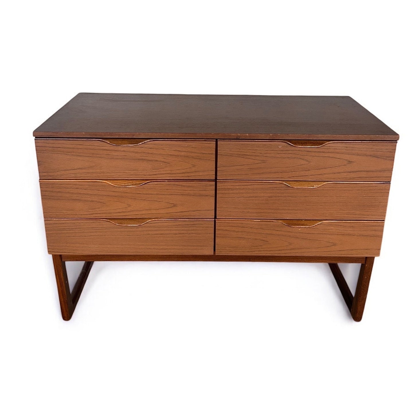 Mid Century Europa Furniture Teak Chest of 6 Drawers on Sleigh Legs